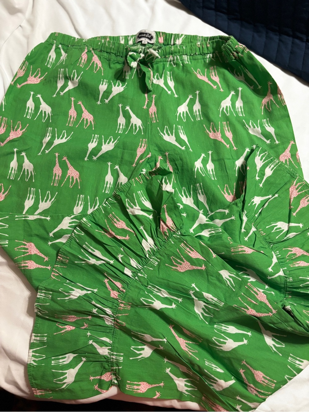 Mud Pie Lounge Pants Medium Green Pink White Giraffe Ruffle Bottom Sleep